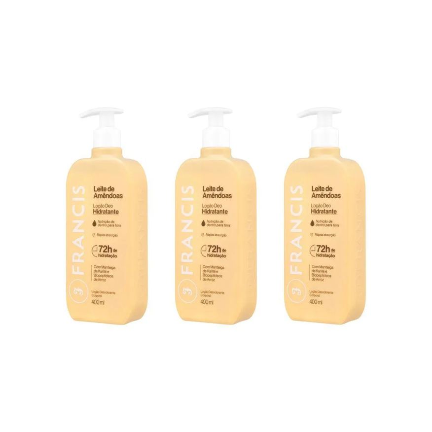 Francis Hidratante Corporal 400ml Leite Amendoas Bege - 3 unidades