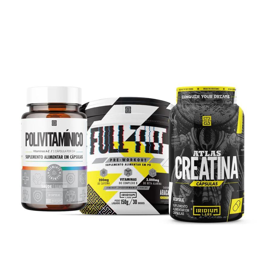 Iridium Labs Full Tilt Pré-treino - 150g + Atlas Creatina 60 Cápsulas + Polivitamínico 30 Cápsulas Abacaxi