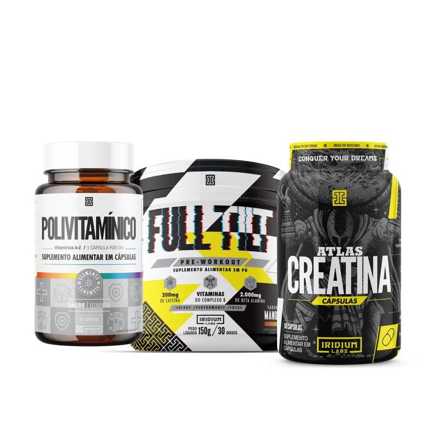Iridium Labs Full Tilt Pré-treino - 150g + Atlas Creatina 60 Cápsulas + Polivitamínico 30 Cápsulas Manga