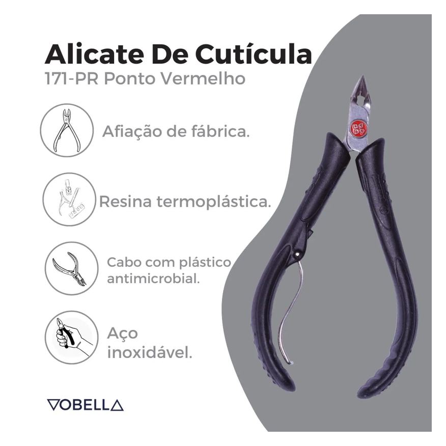 de Alicate Corte Unha Cutícula 171-Pr Ponto Vermelho Mundial