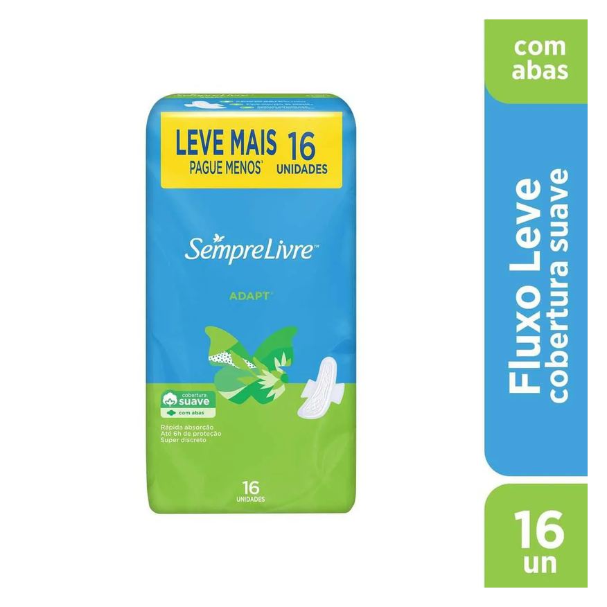 Sempre Absorvente Livre Adapt Cobertura Suave Com Abas com 16 unidades