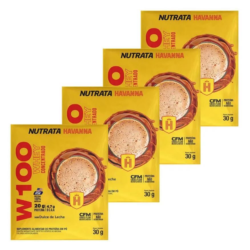 Nutrata Kit 4 Unidades Sache Whey W 100 Havanna 30g Doce de Leite