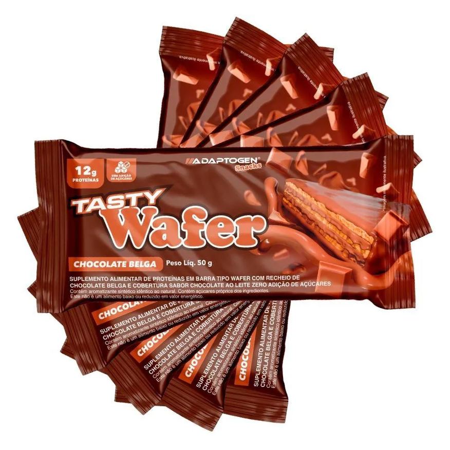 Adaptogen Tasty Wafer Snacks 50g Kit 5 Unidades - Chocolate Belga - Sem Ad Açucar