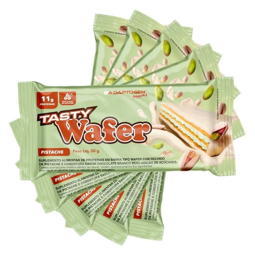 Adaptogen Tasty Wafer Snacks 50g Kit 5 Unidades - Pistache - Sem Ad Açucar