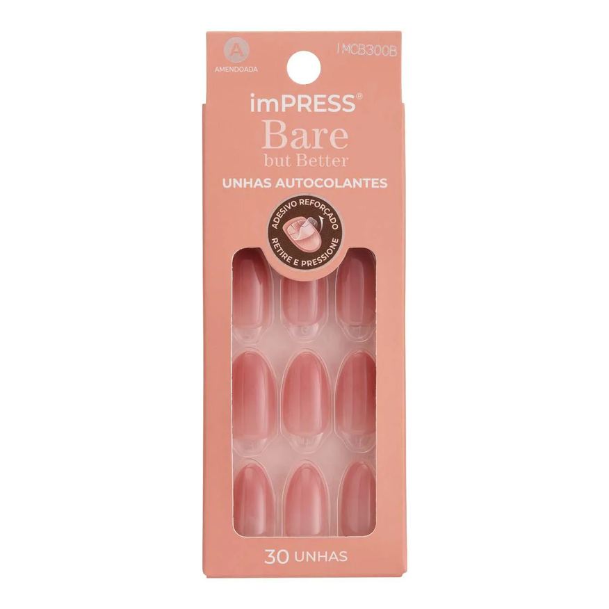 Kiss Unhas Autocolantes NY Impress Bare But Better Amendoada Back to Basics 30 Unidades