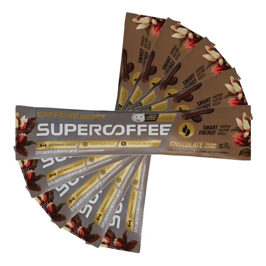Caffeine Army Kit 5 Saches 10g Lingua de Gato - Super Coffee Sabor Chocolate