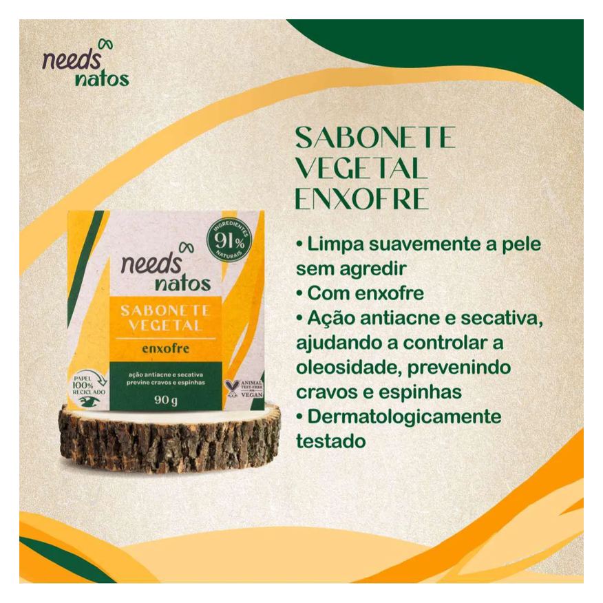 Needs Sabonete de Enxofre em Barra Natos Vegetal 90g