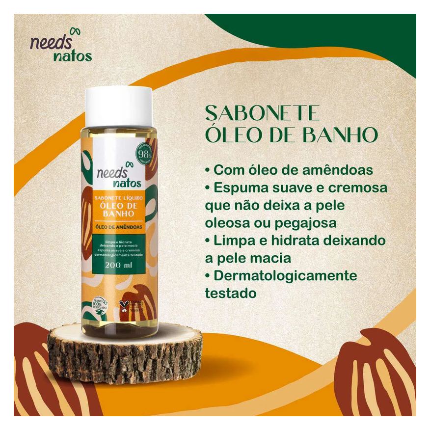 Needs Sabonete Líquido Óleo de Banho Natos Amêndoas 200ml