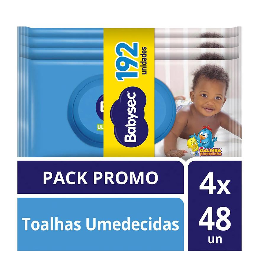 Babysec Kit Lenço Umedecido Ultra Fresh 4 pacotes com 48 unidades cada