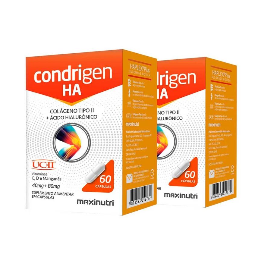 Maxinutri Kit 2 Colágeno Tipo 2 + Ácido Hialurônico Melhora Saúde Articular 60 cápsulas