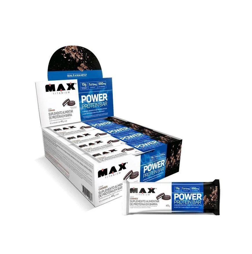 Max Titanium Power Protein Bar Caixa com 12 Unidades (492g) - Sabor: Cookies