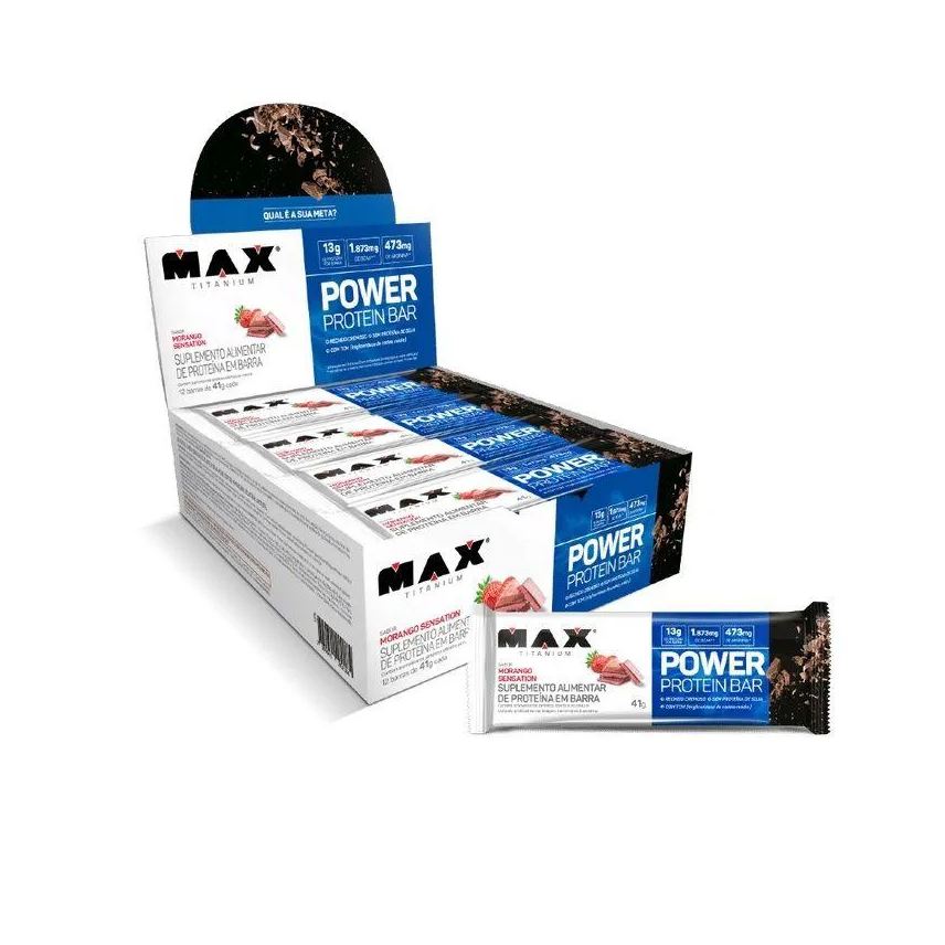 Max Titanium Power Protein Bar Caixa com 12 Unidades (492g) - Sabor: Morango Sensation