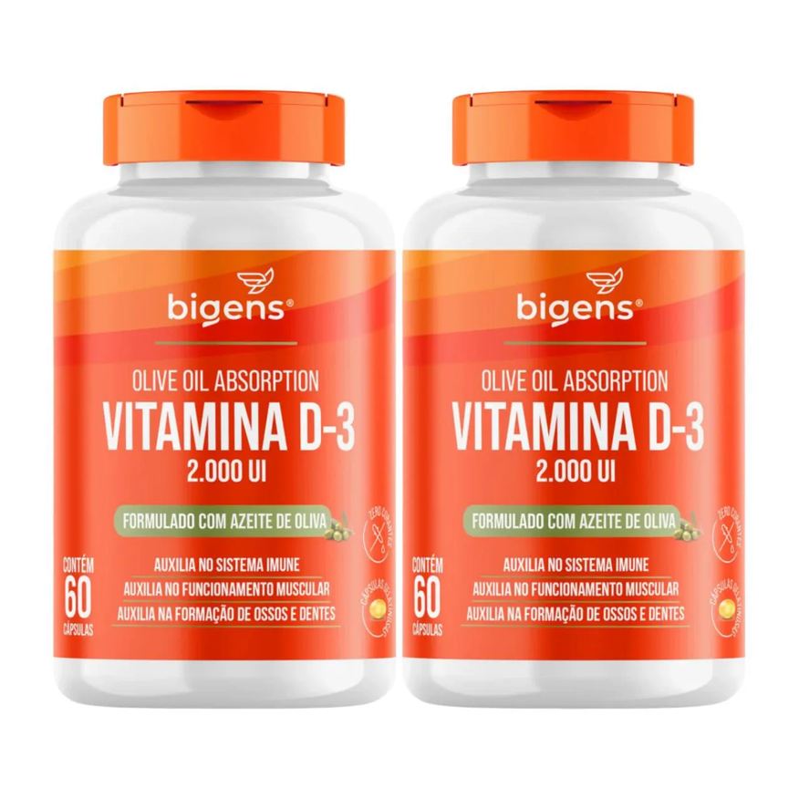 BIGENS 2X VITAMINA D3 2000UI ÓLEO DE OLIVA 60 CAPSULAS SEM Sabor