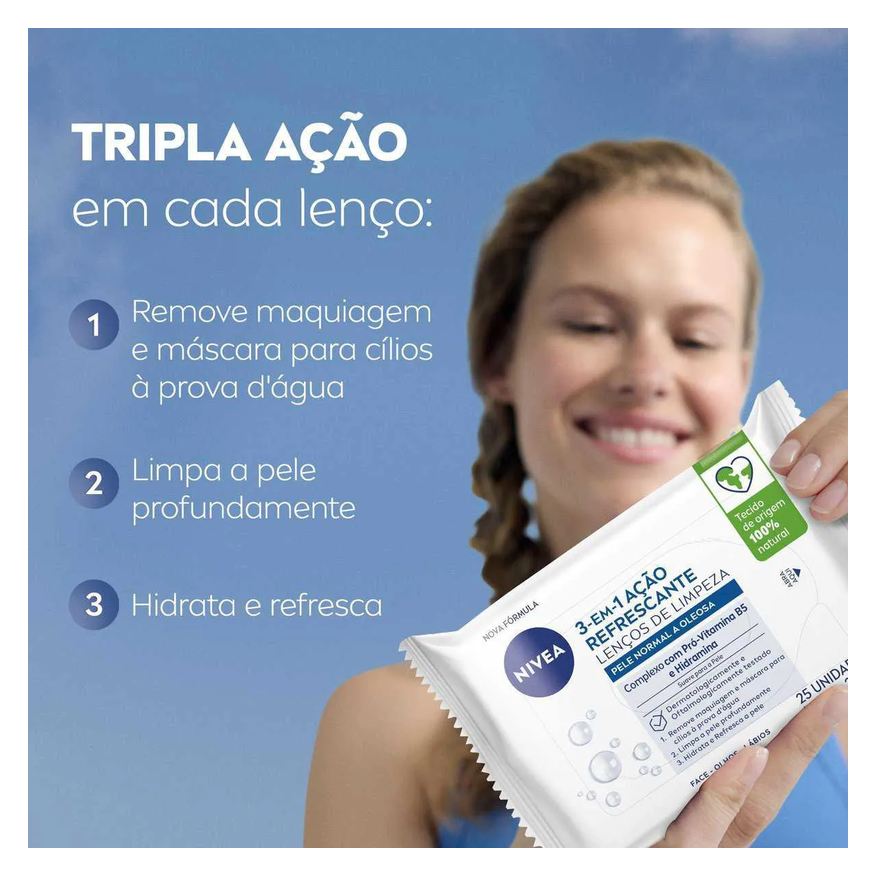 Nivea Lenço Demaquilante 3 em 1 Ação Refrescante 25 unidades