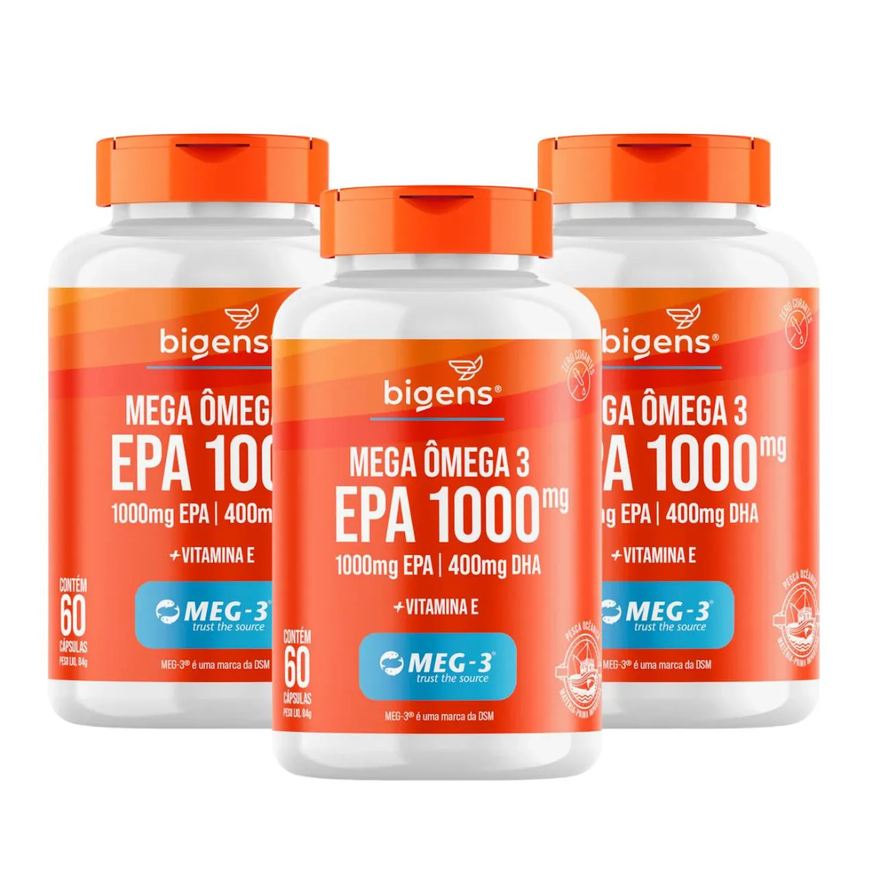 Bigens 3x Mega Ômega 3 Epa 1000mg Dha 400mg Meg - 3 60 Capsulas sem Sabor