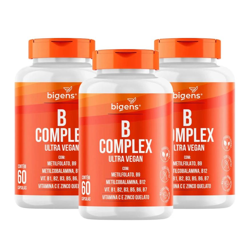 BIGENS 3X VITAMINA B COMPLEX ULTRA VEGAN 60 CAPSULAS SEM Sabor