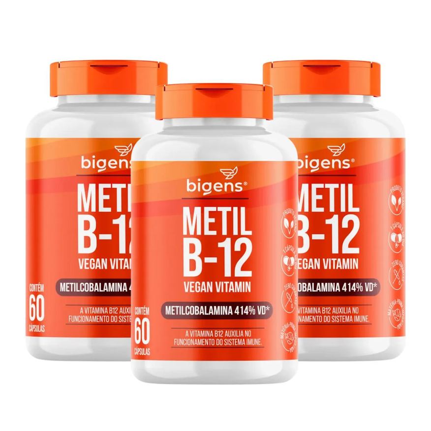 Bigens 3x Vitamina B12 Metilcobalamina Vegana 60 Capsulas sem Sabor
