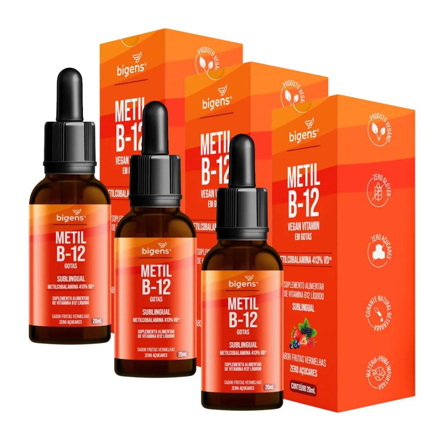 Bigens 3x Vitamina B12 Metilcobalanina Frutas Vermelhas 20ml