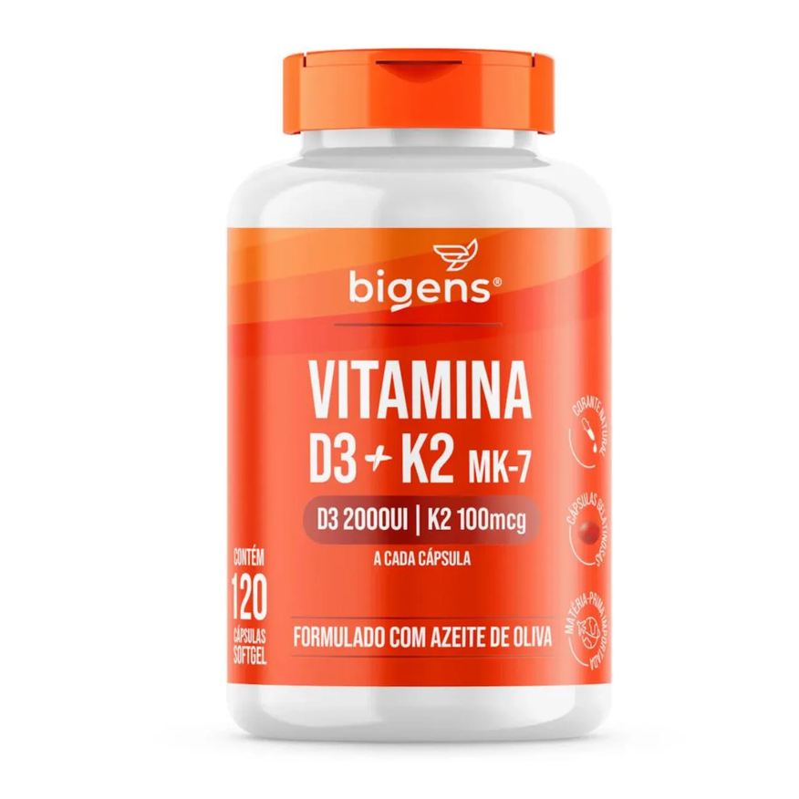 BIGENS VITAMINA D3 2000UI + K2 MK7 ÓLEO DE OLIVA 60 CAPSULAS SEM Sabor