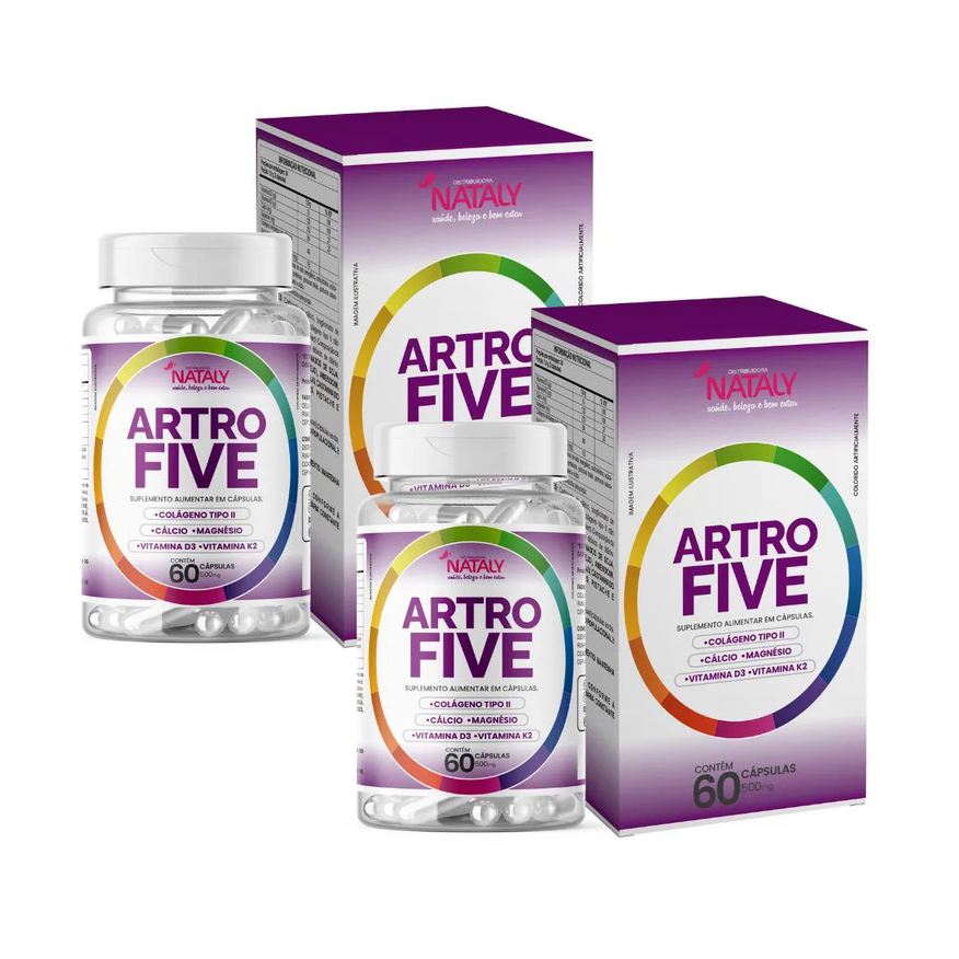 Nataly Kit Com 2 - Artrofive Colágeno Tipo 2 + Magnésio e Vitaminas 60 Cápsulas de 500mg