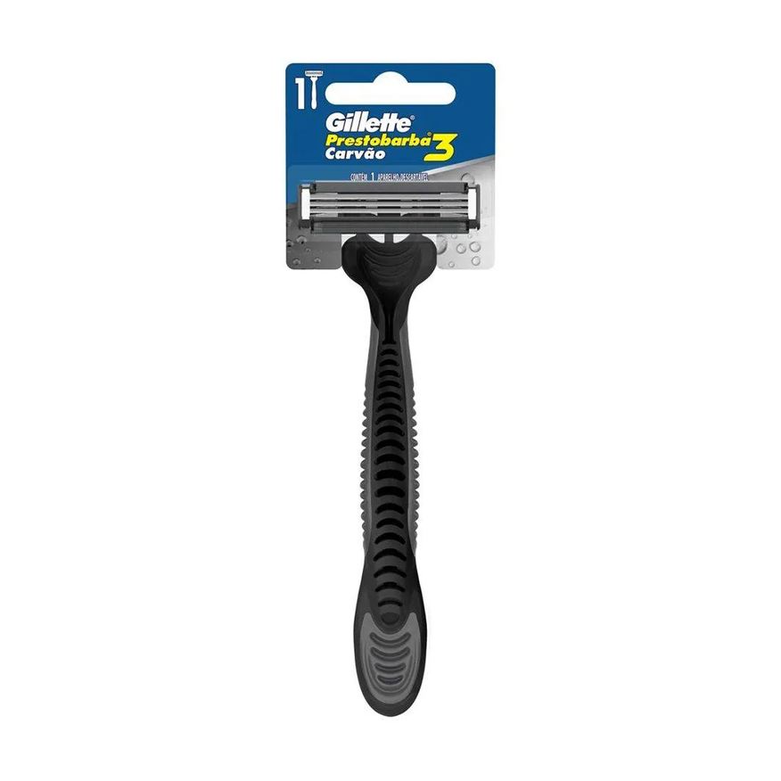 Gillette Aparelho de Barbear Prestobarba3 Champions Carvão Ativado Cartela - Embalagem com 12 unidades