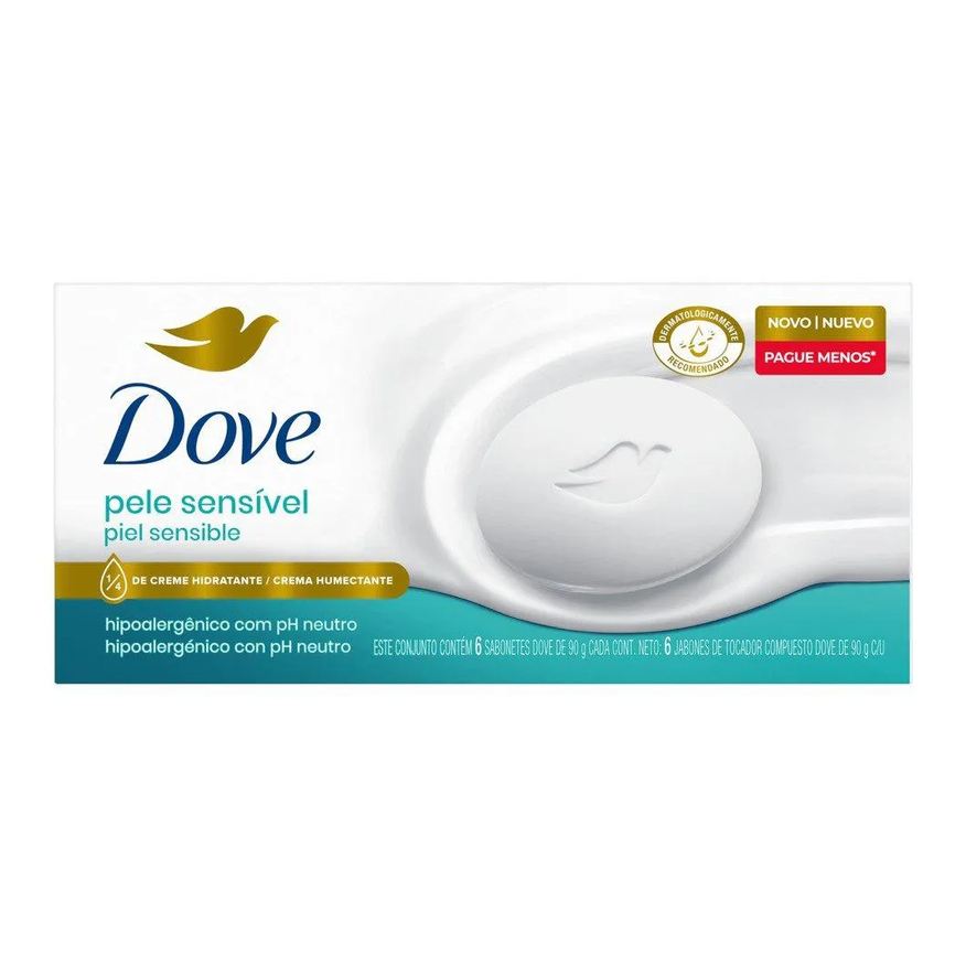 Dove Sabonete Pele Sensível 90g - Embalagem com 6 unidades