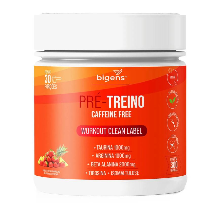 Bigens Pré-treino Caffeine Free 300g Morango e Abacaxi