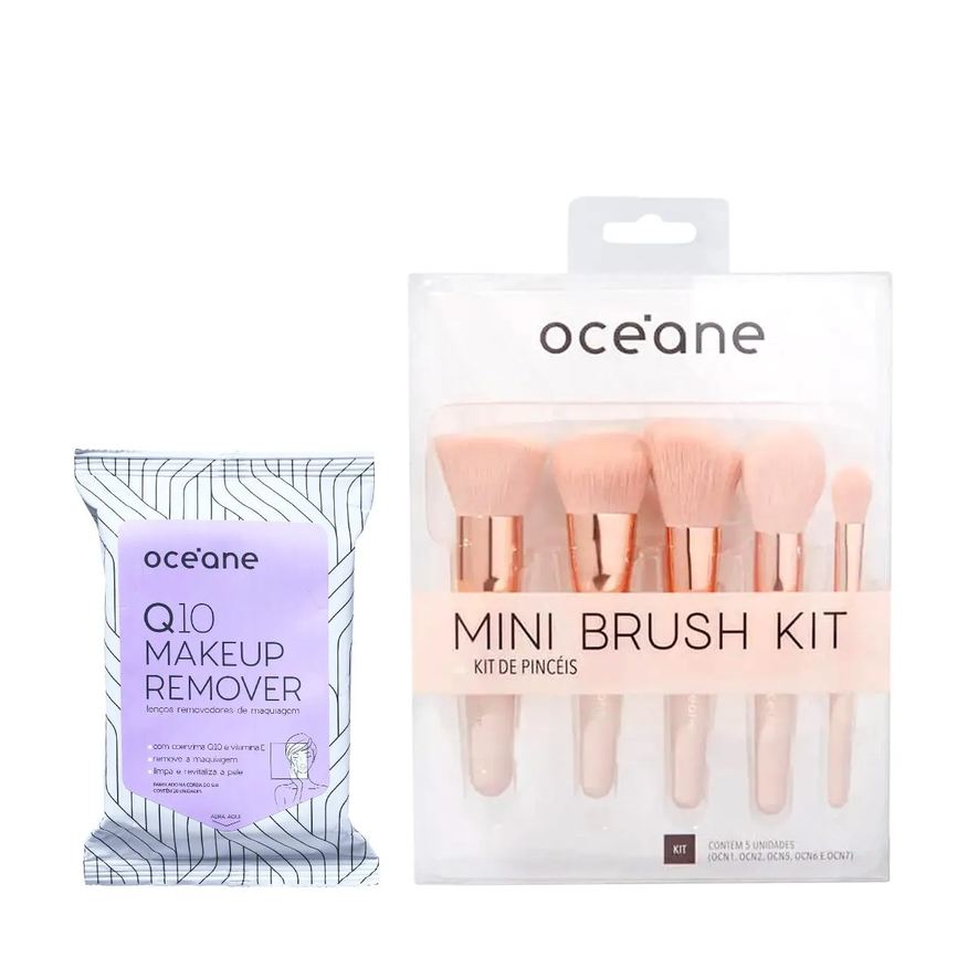 Océane Kit Q10 Makeup Lenço Demaquilantee e Mini Kit com 5 Pincéis (2 Produtos)