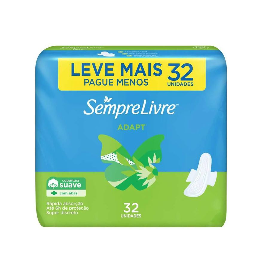 Sempre Absorvente Livre Adapt Cobertura Suave Com Abas com 32 unidades