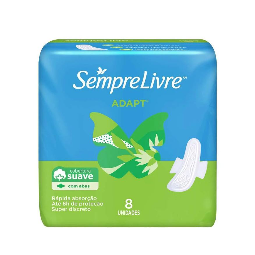 Sempre Absorvente Livre Adapt Cobertura Suave Com Abas com 8 unidades