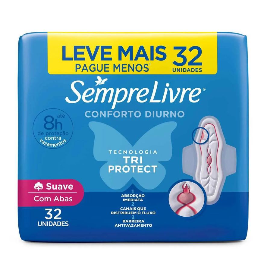 Sempre Absorvente Livre Adapt Plus Cobertura Suave Com Abas 32 unidades