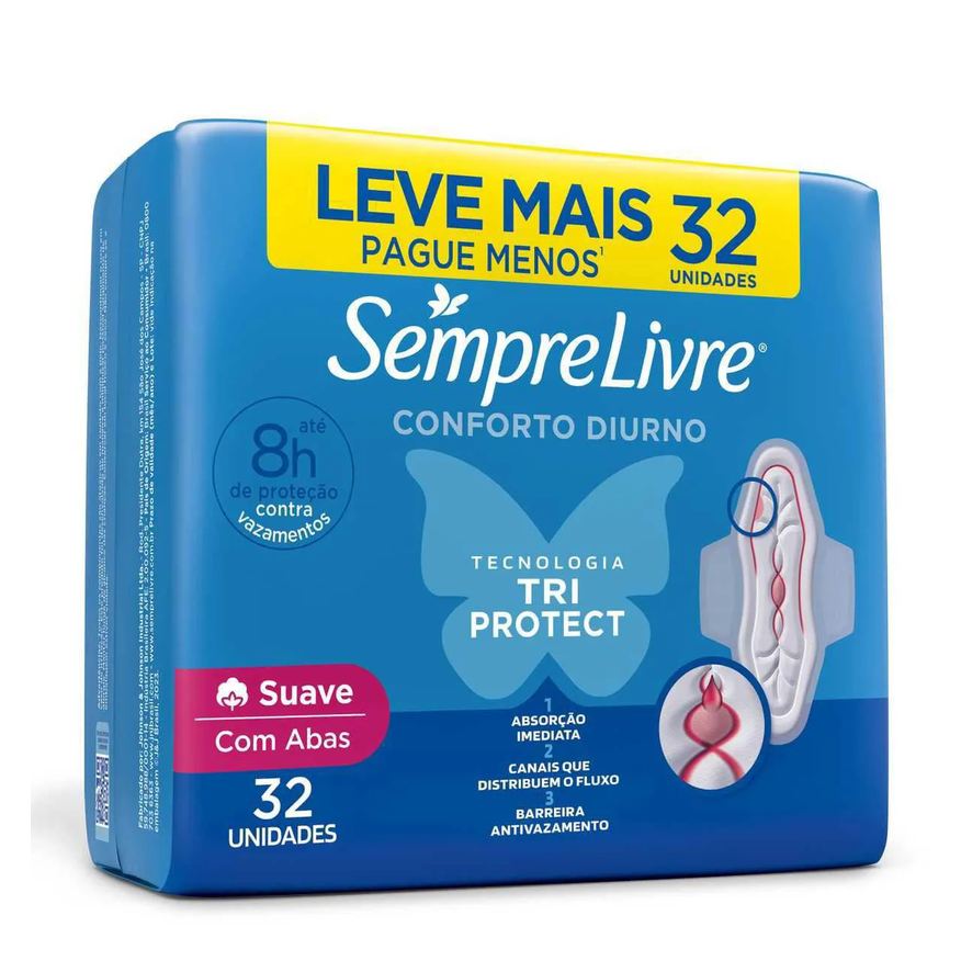 Sempre Absorvente Livre Adapt Plus Cobertura Suave Com Abas 32 unidades
