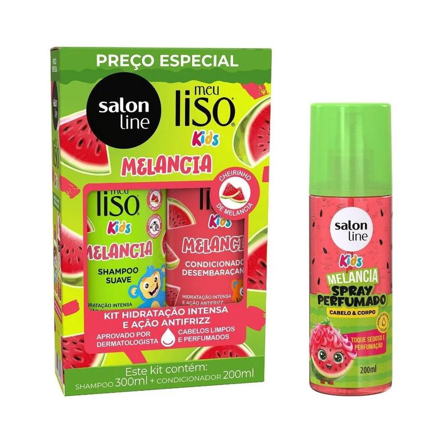 Salon Line Kit Meu Liso Kids Melancia com Shampoo + Condicionador e Spray Perfumado