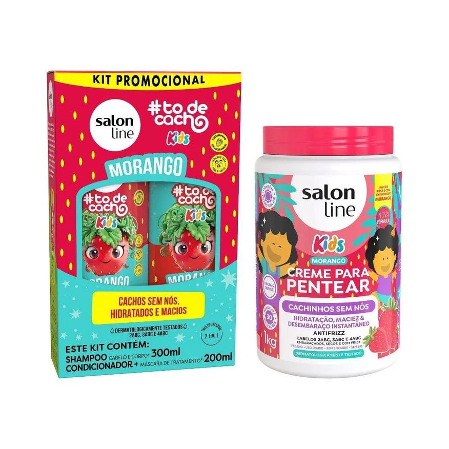 Salon Line Kit Morango com Shampoo + Condicionador e Creme de Pentear Kids