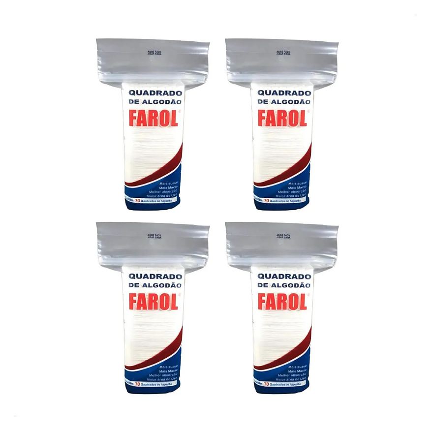 Kit com 4 - Algodão Hidrofilo Farol Quadrado 70 unidades Cda