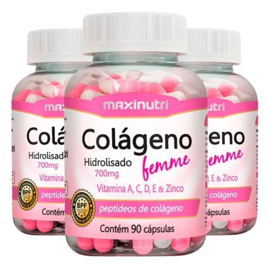 Maxinutri Kit 3x Colágeno Hidrolisado Femme + Vitaminas A, C, D, e e Zinco 90 cápsulas