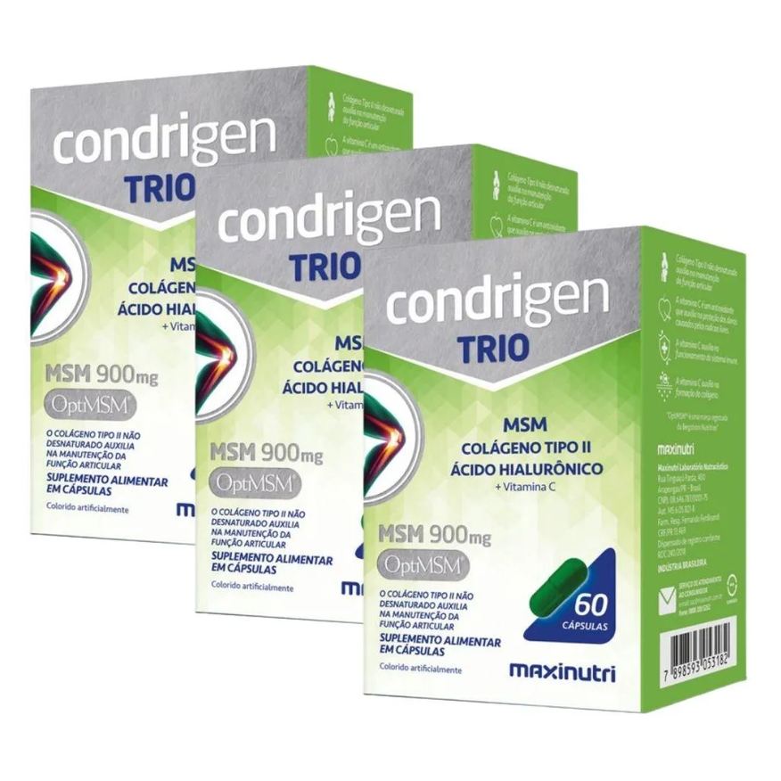 Maxinutri Kit 3x Condrigen Trio (msm + Colágeno Tipo 2 + Ácido Hialurônico e Vitamina C) 60 cápsulas