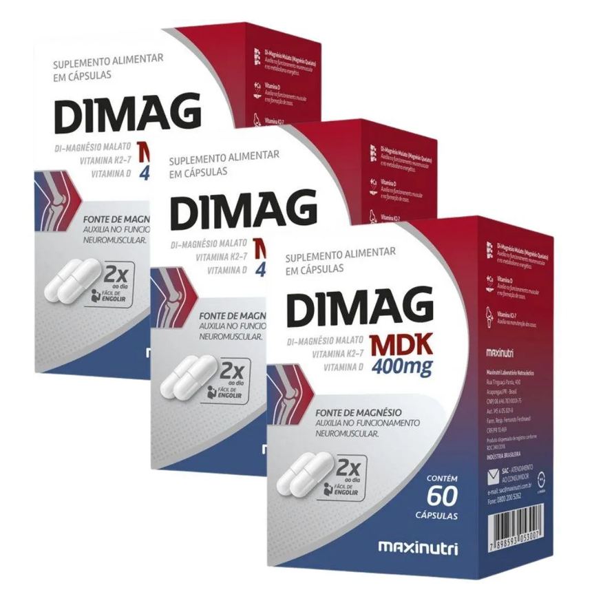 Maxinutri Kit 3x Dimag Mdk ( Magnésio Dimalato + Vitaminas D3 e K2) 60 cápsulas
