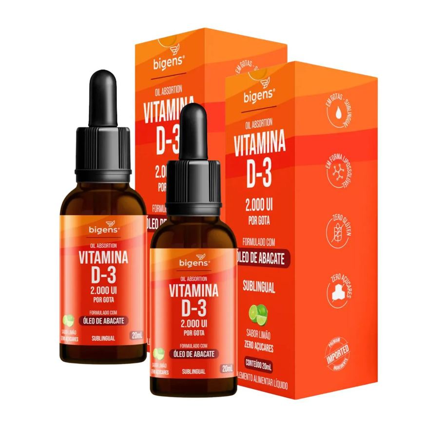 BIGENS 2X VITAMINA D3 2000UI ÓLEO DE ABACATE LIMãO 20ml
