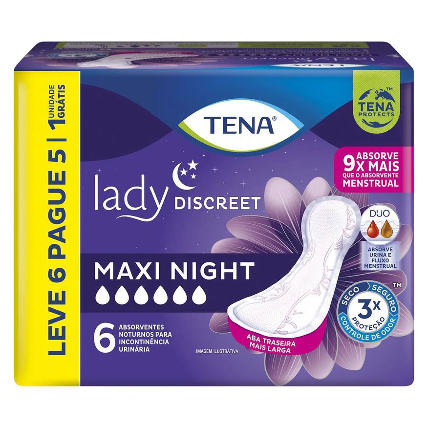 Tena Absorvente Lady Discreet Maxi Night 6 unidades