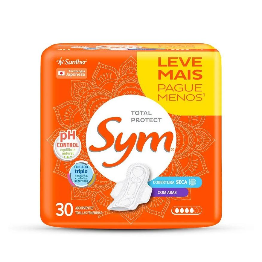 Sym Absorvente Cobertura Seca com Abas - Embalagem com 30 unidades