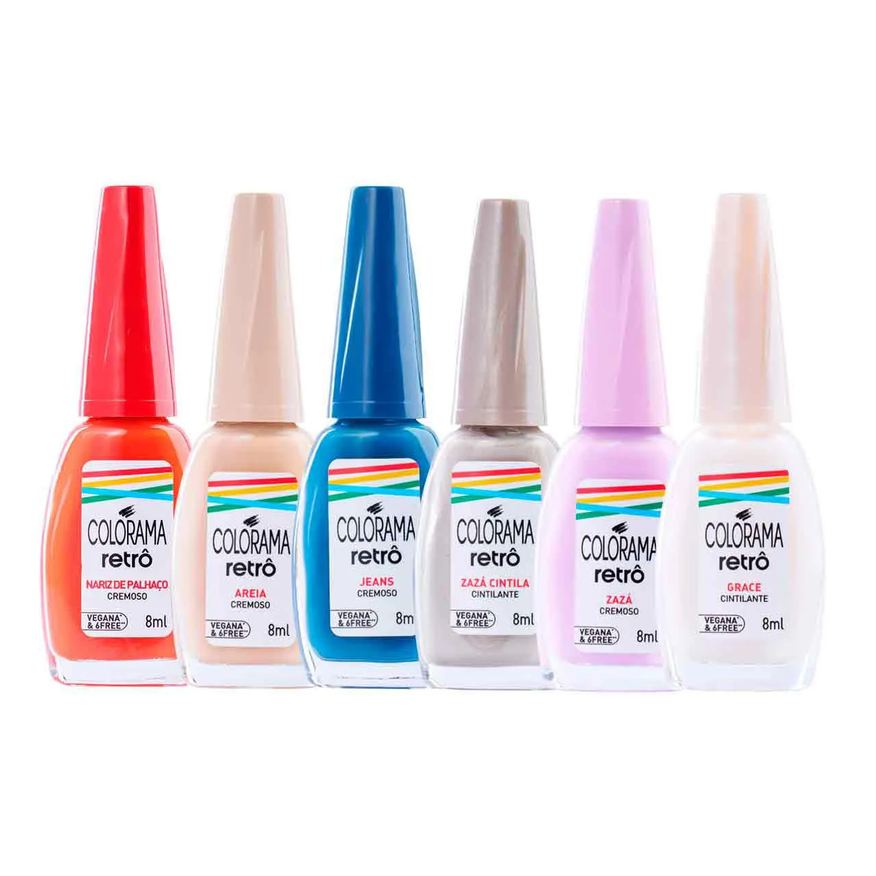 Kit Esmalte Colorama Retrô 8ml 6 unidades com Todas as Cores