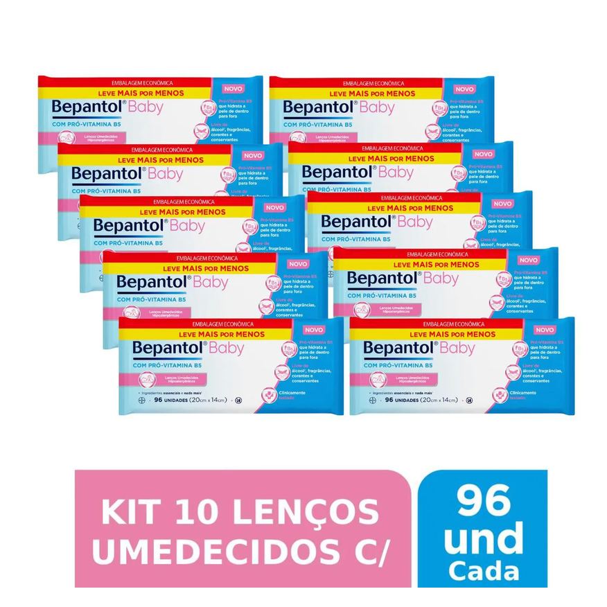 Bepantol Kit 10 Lenços Umedecidos Hipoalergênicos 96Un Cada
