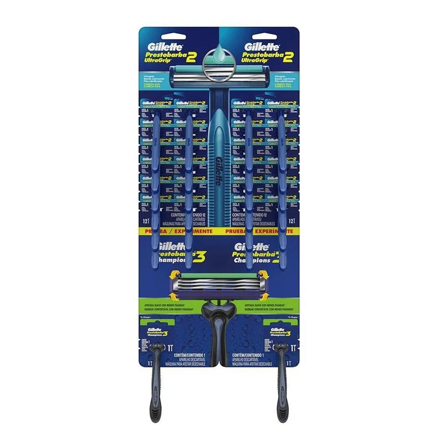 Gillette Aparelho Prestobarba Ultragrip 2 - 2 Embalagens com 12 unidades + Aparelho Prestobarba 3 Champions Embalagem com 2 unidades