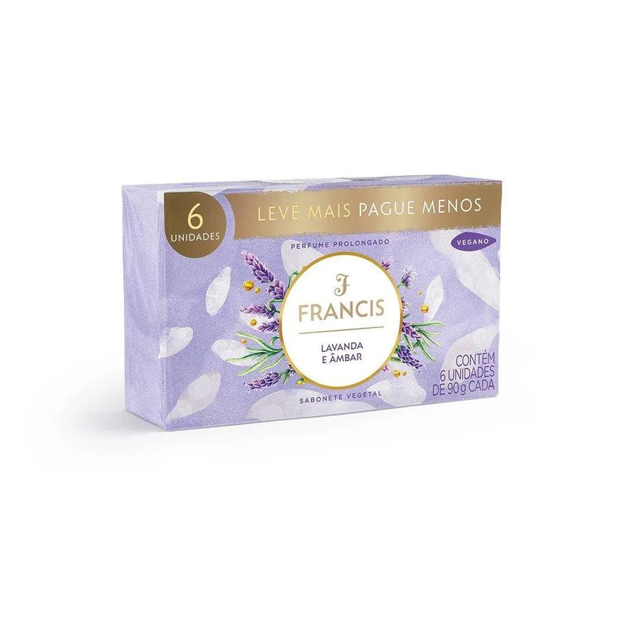 Francis Sabonete Luxo Lavanda e Âmbar Lilás 90g - Embalagem C/ 6 unidades