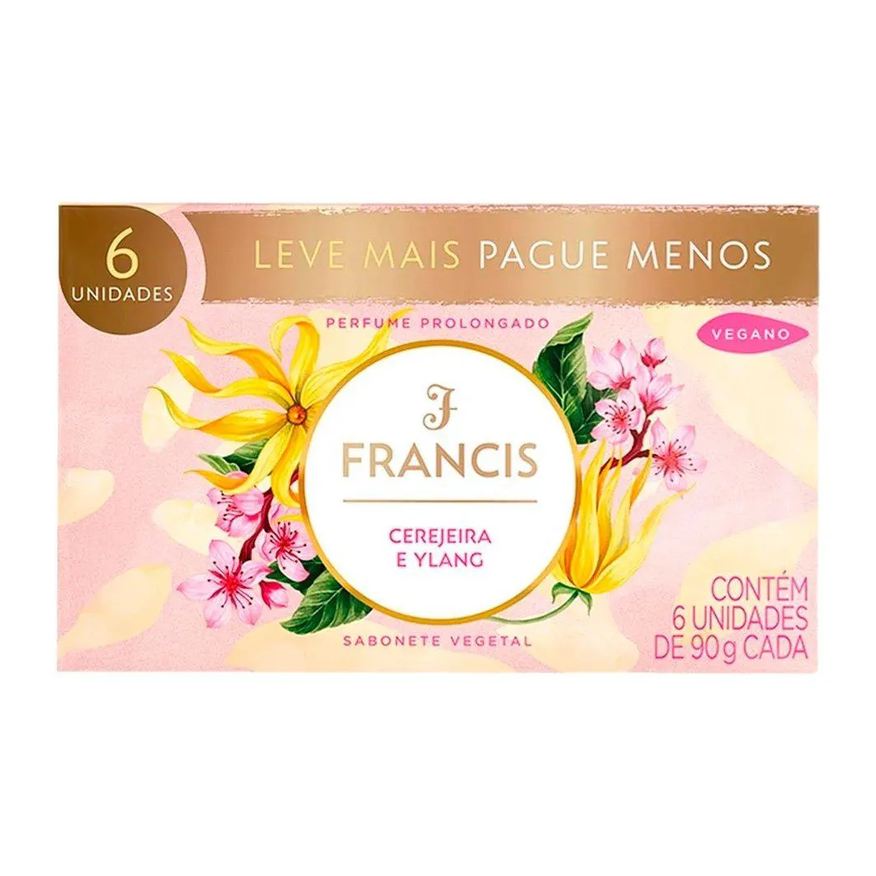 Francis Sabonete Luxo Cerejeira e Ylang Rosa 90g - Embalagem C/ 6 unidades