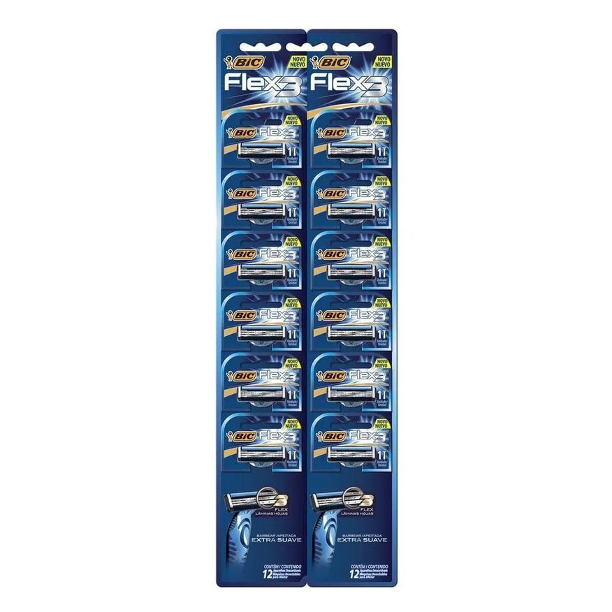 Bic Aparelho Flex 3 Extra Suave - Embalagem com 12 unidades