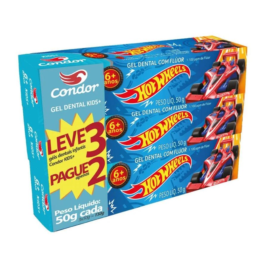 Condor Creme Dental Kids Hotweels 50g Embalagem com 3 unidades