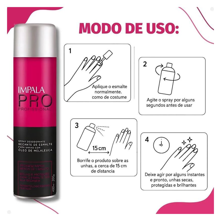 Secante Spray de Esmalte para Unhas com Óleo de Melaleuca Impala Pro 400ml