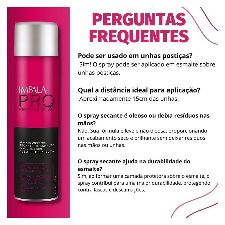 Secante Spray de Esmalte para Unhas com Óleo de Melaleuca Impala Pro 400ml